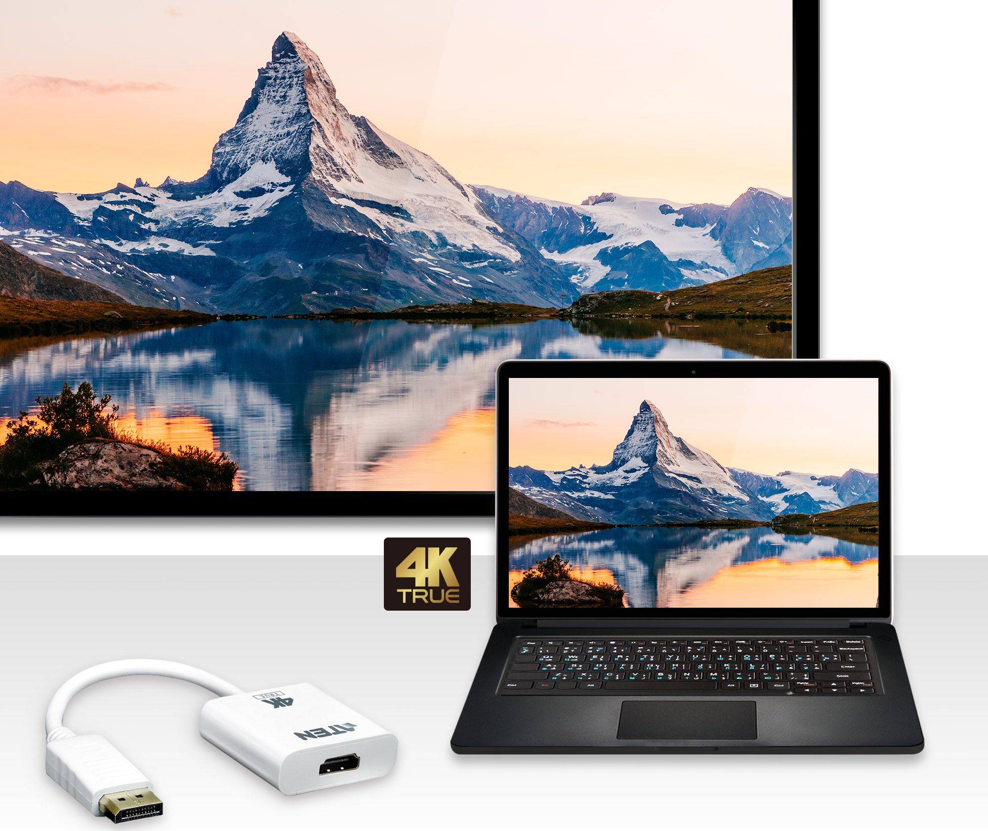 Adapter AV Aten VC986B, DisplayPort në HDMI, 4K, i bardhë