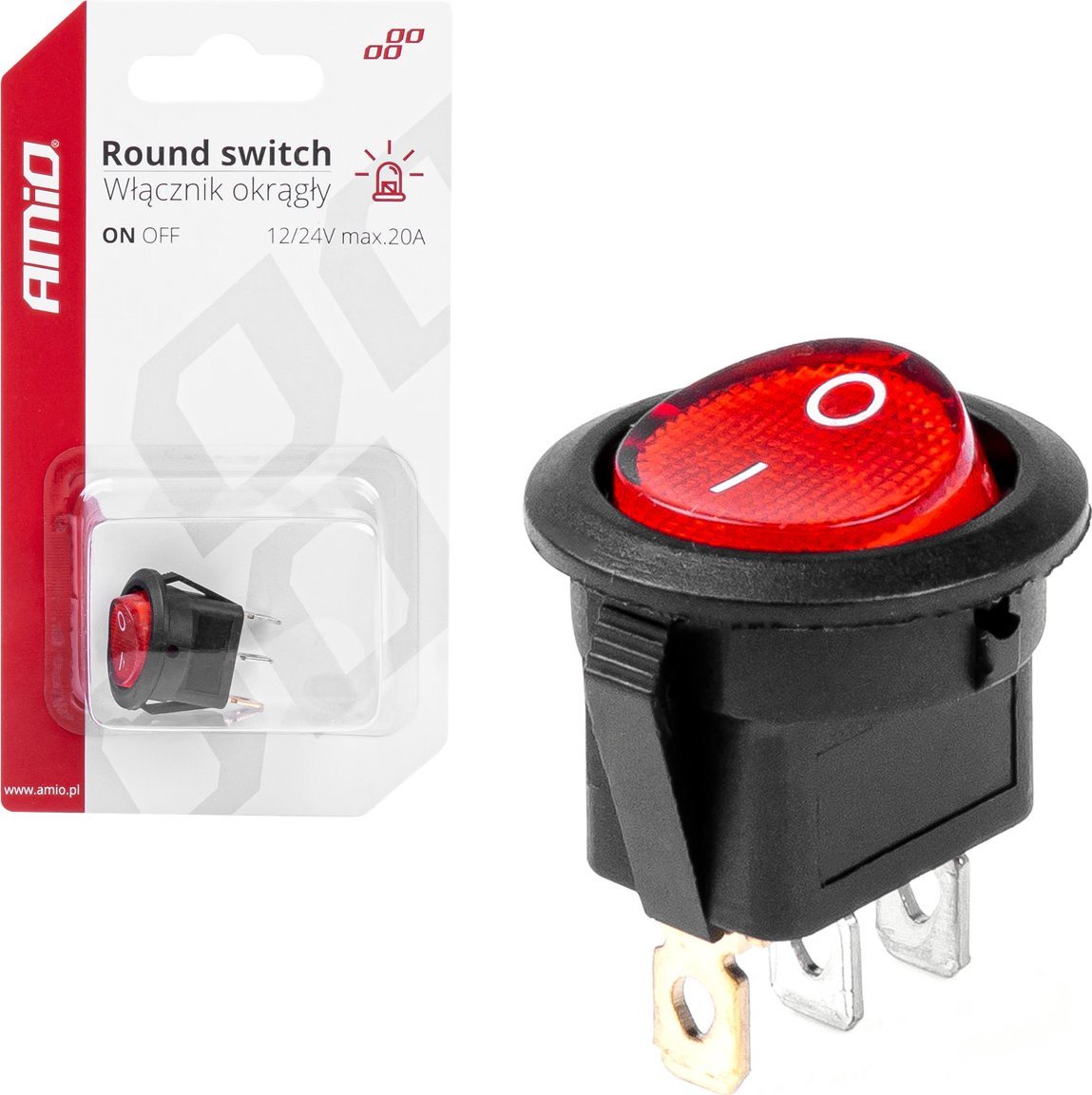 Ndërprerës rrethor ON OFF, 12V 24V, me dritë LED të kuqe, i zi