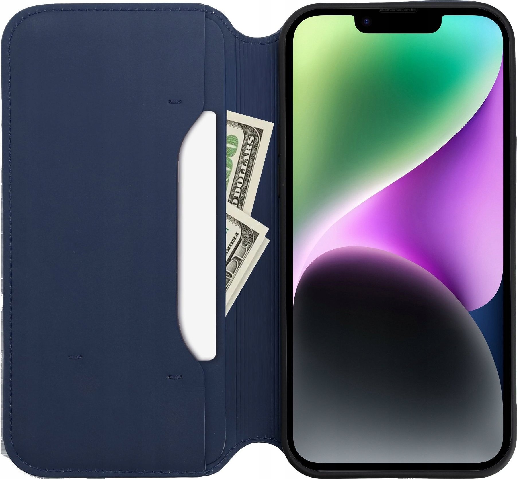 Këllëf telefoni Dual Pocket për Xiaomi 13T Pro, tip libër, me xhepa karte, blu navy