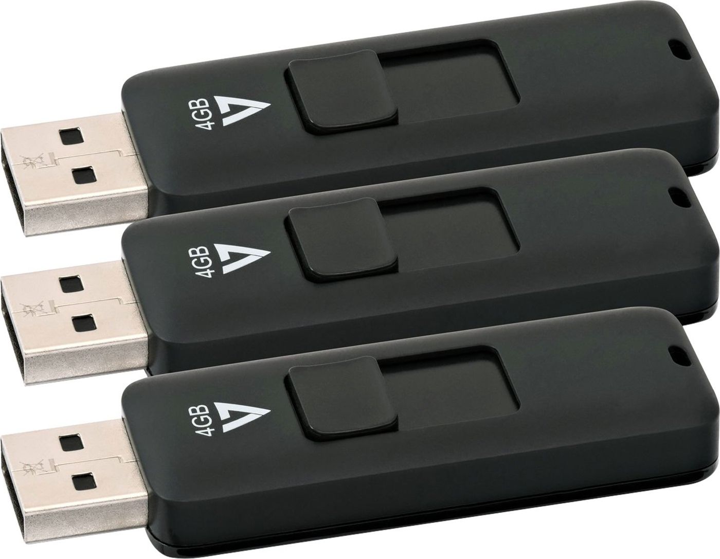 USB 2.0 V7 Slider, 4 GB, 3 copë, e zezë
