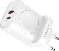 Karikues prizë Veger, 25W, 2x USB C dhe USB A, mbështetje Apple Watch, i bardhë