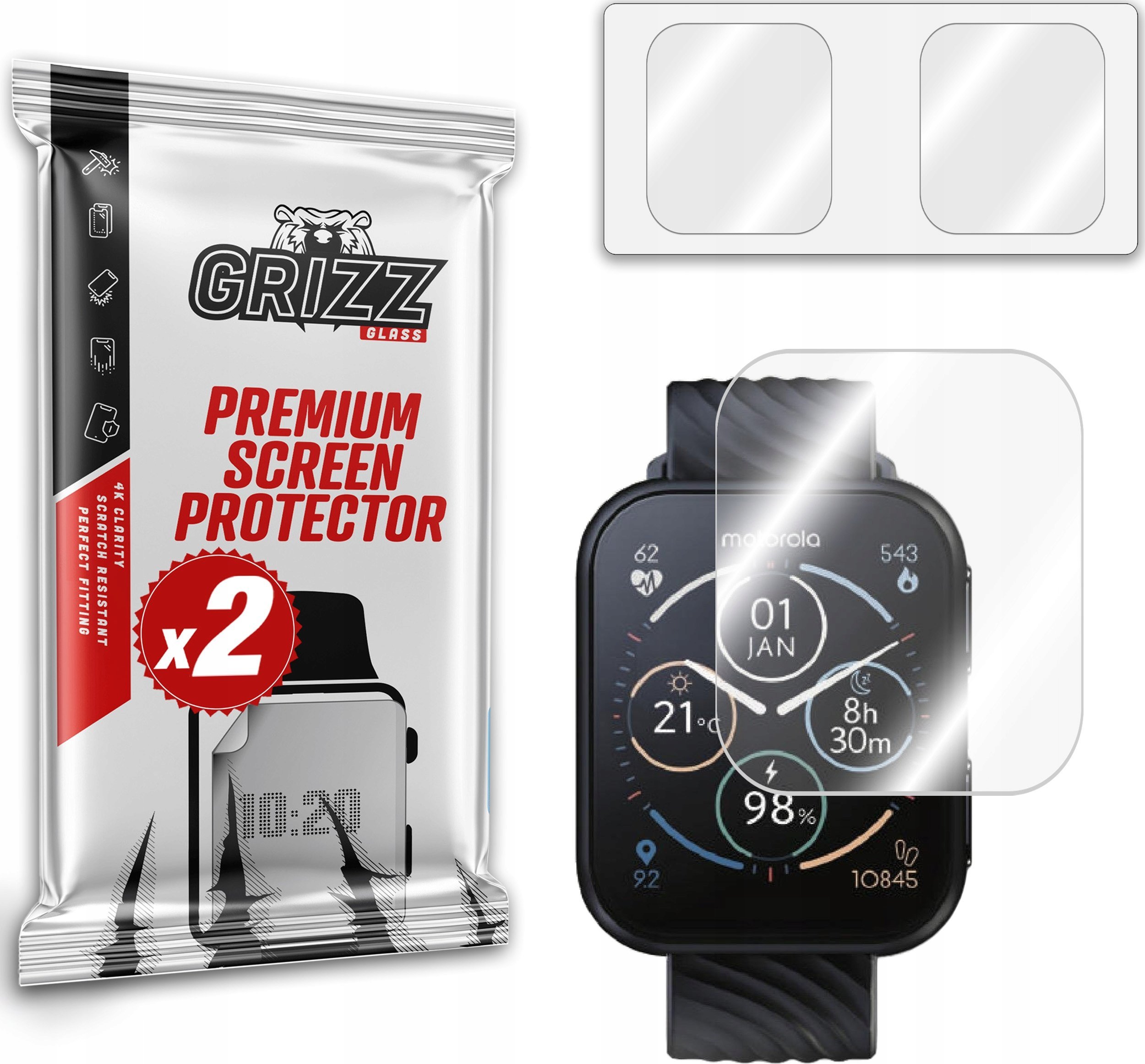 Xham mbrojtës GrizzGlass HybridGlass për Motorola Moto Watch 200, 2 copë, transparent