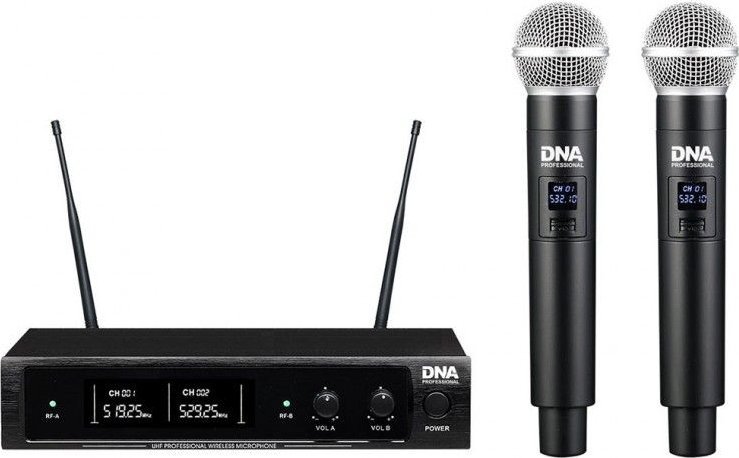Set mikrofonësh wireless DNA DJ DUAL VOCAL, 2 mikrofona dore, UHF, i zi