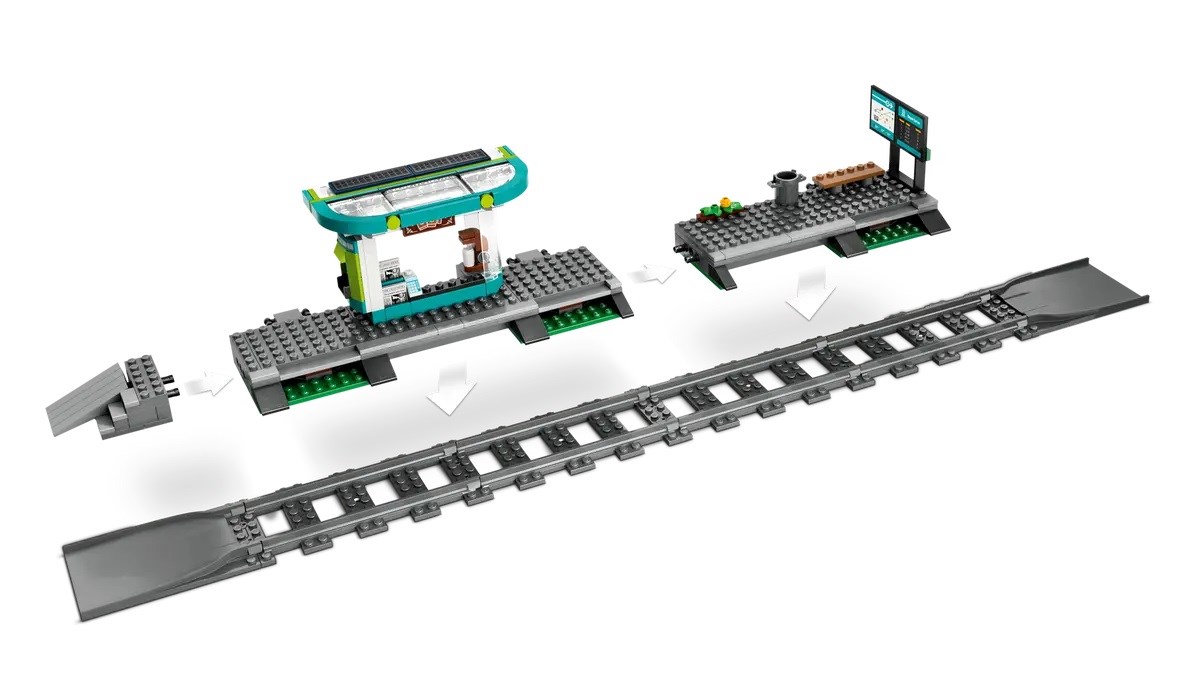 Set LEGO City Downtown Streetcar and Station, tram dhe stacion urban, shumëngjyrësh