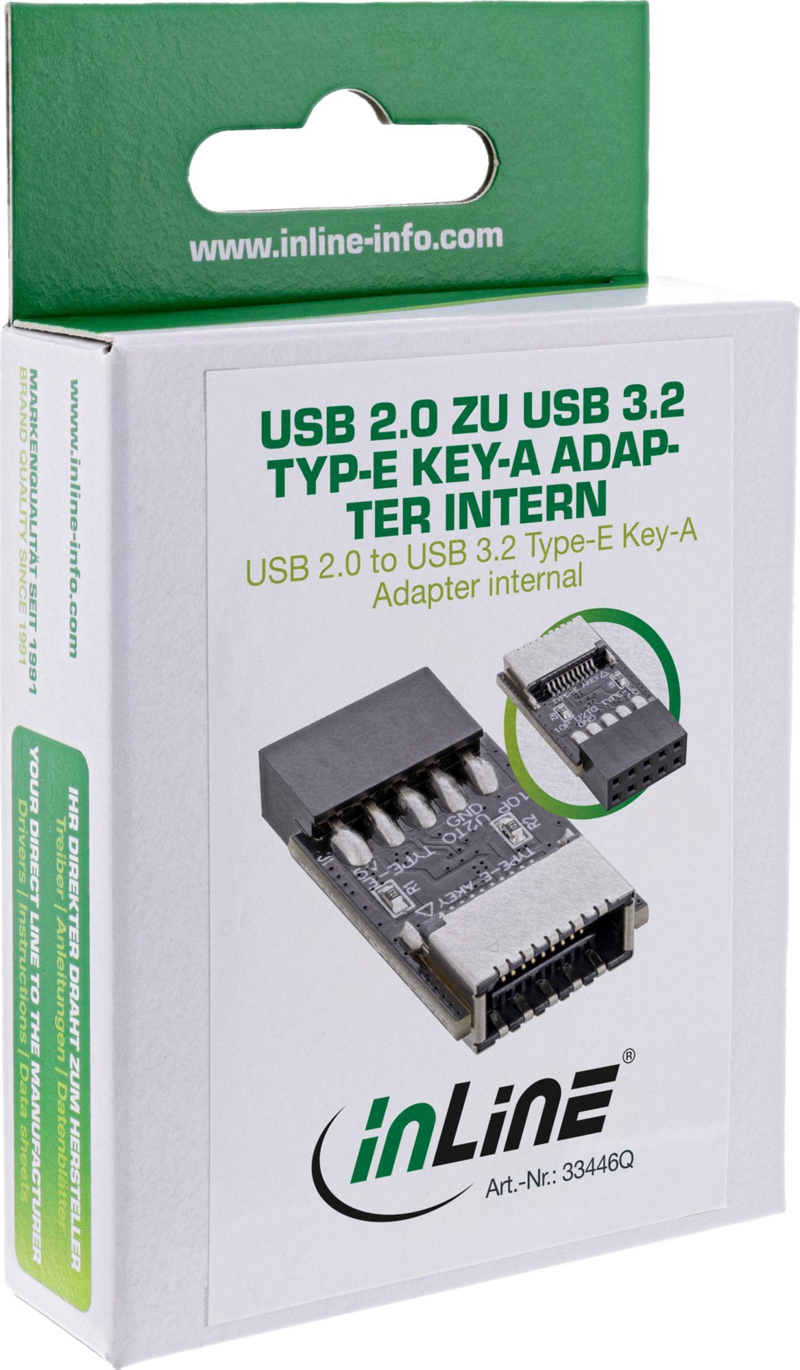 Внатрешен адаптер InLine USB 2.0 во USB 3.2 Type E Key A