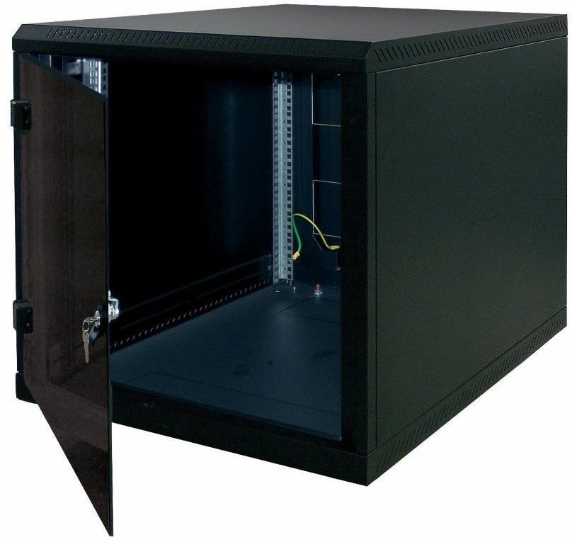 Rafte murale për rrjet Triton RBA 19", 12U, derë xhami me bravë, i zi