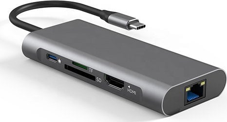 Adapter USB Type C, 2x USB 3.0, HDMI, RJ45, gri