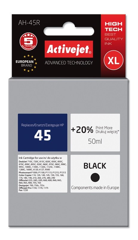 Ngjyrë për printer Activejet AH-45R (zëvendësim për HP 45 51645A), 50 ml, e zezë