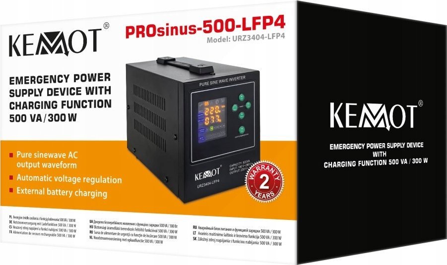 Furnizues emergjent KEMOT PROsinus 500 LFP4, inverter 12V 230V, 500VA 300W, valë sinusoidale e pastër