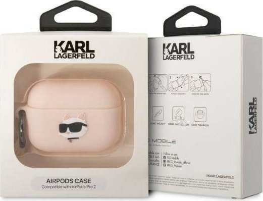 Mbulesë Karl Lagerfeld KLAP2RUNCHP për Apple AirPods Pro 2, silikon, rozë