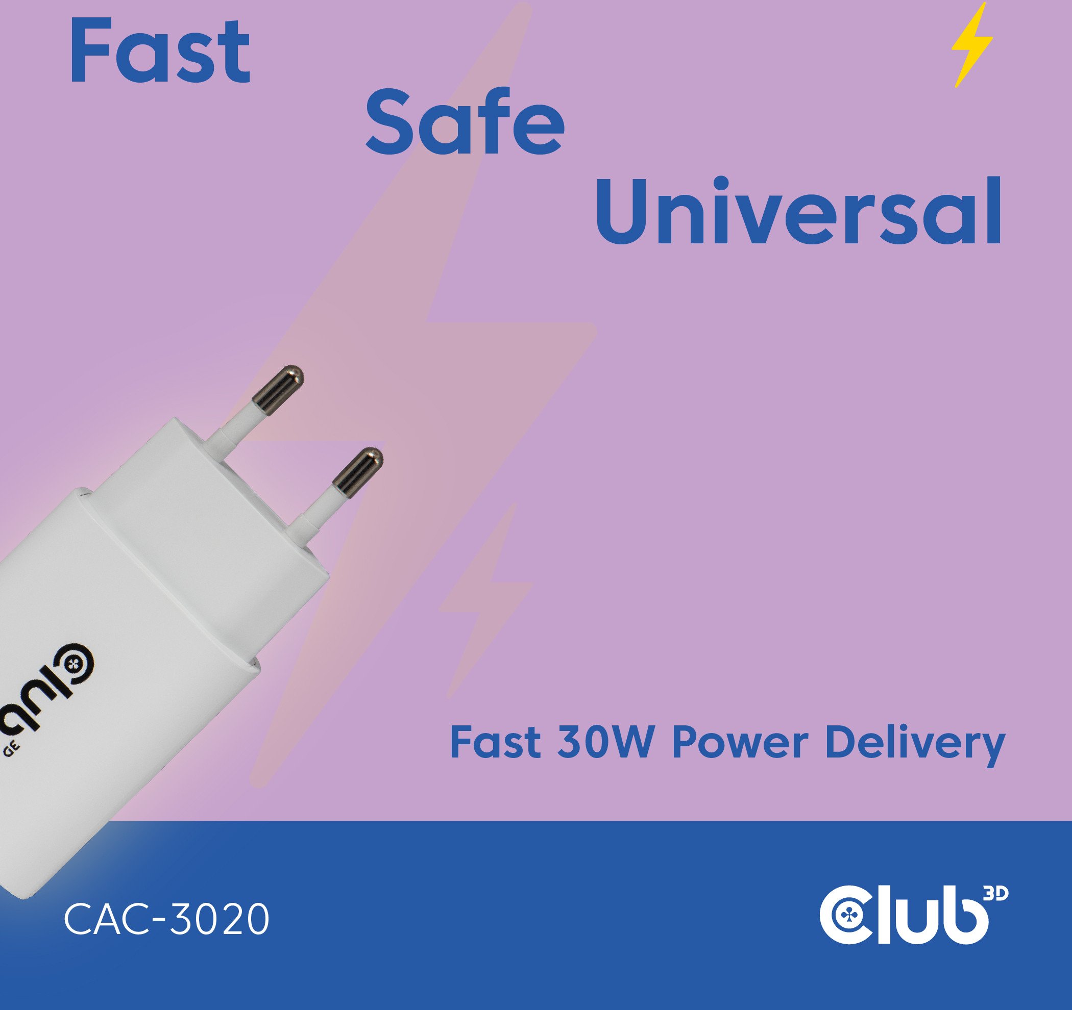 Karikues USB C Club3D Lifestyle, 30W, set 2 copë, i bardhë