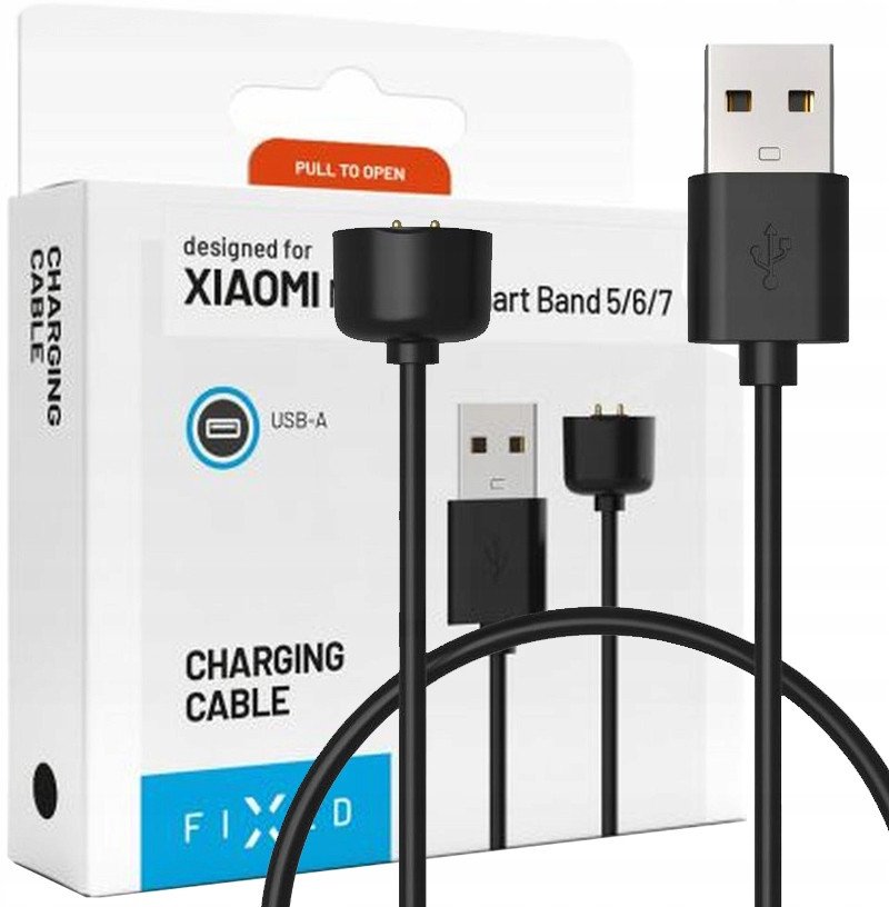Kabllo karikimi FIXED USB A për Xiaomi Mi Band 5 6 7, 1m, 2.5W, e zezë