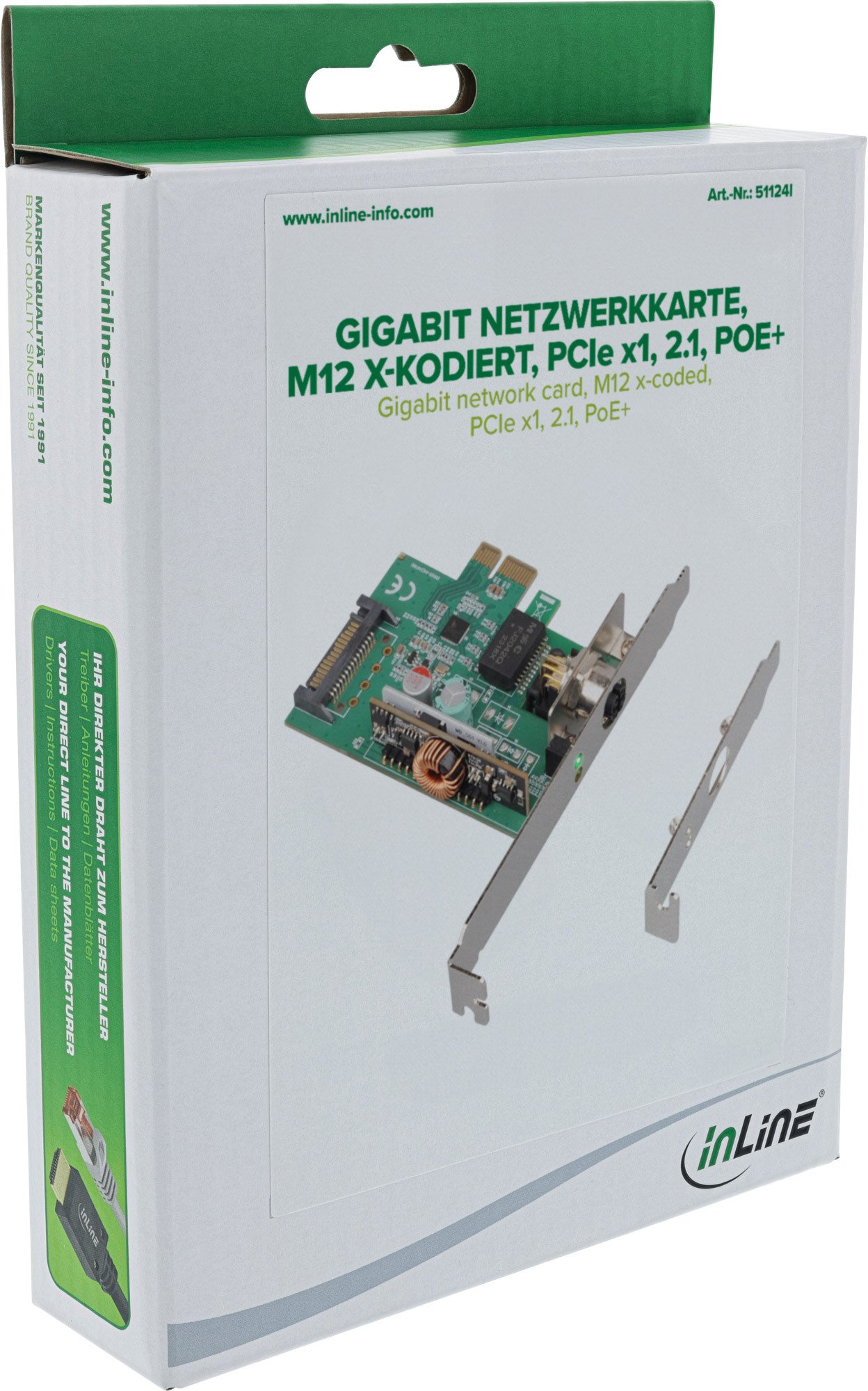 Kartë rrjeti InLine Gigabit, PCIe x1, PoE+, M12 X-coded