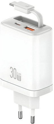 Karikues USB Usams CC296 Xiang Series, 30W, kabllo Type C tërheqëse, i bardhë