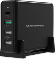Karikues tavoline Conceptronic OZUL, 4 porta, 65W USB PD, i bardhë