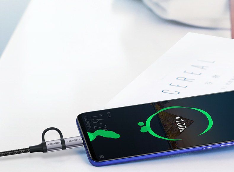 Kabllo USB Ugreen 30875, USB A në microUSB dhe USB C, 1 m, e zezë