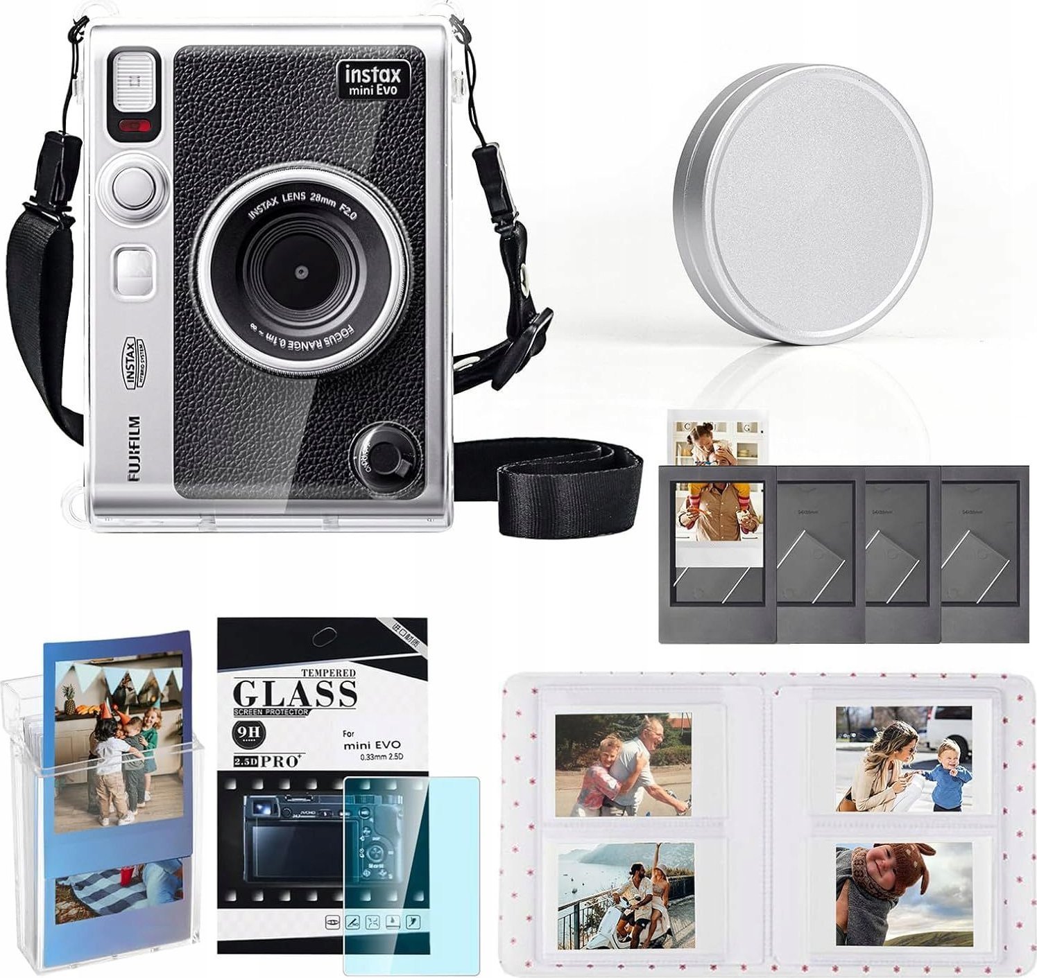 Set aksesorësh Fuji Instax Mini Evo, kuti mbrojtëse, album 64 foto, me kapak