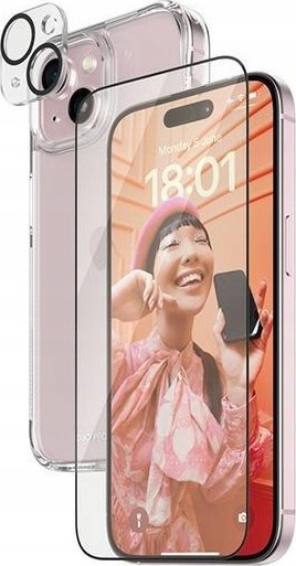 Set mbrojtës PanzerGlass 3 in 1 për iPhone 15, xham ekrani, mbrojtës kamere, HardCase transparent