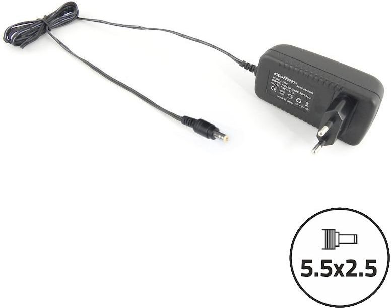 Furnizim me rrymë Qoltec Plug-in, 12W 12V 1A, prizë 5.5x2.5 mm, i zi