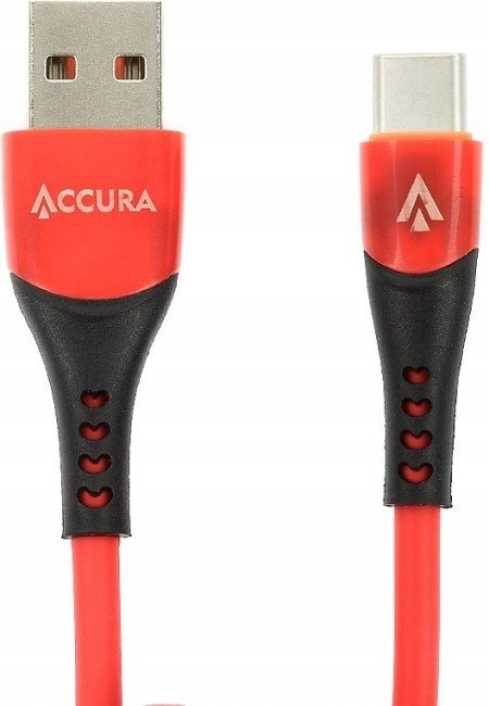 Kabllo USB Accura USB A në USB C, 1m, 5V 2A, e kuqe