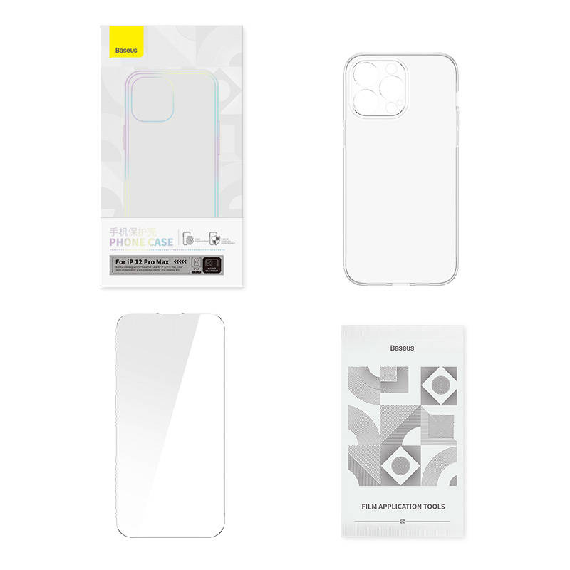 Set mbrojtës Baseus Corning, xham i temperuar dhe maskë transparente për iPhone 12 Pro Max