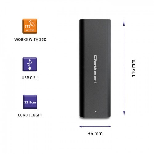 Kuti eksterne për SSD M.2 Qoltec, SATA NVMe, USB Type C, 10 Gb/s, alumini