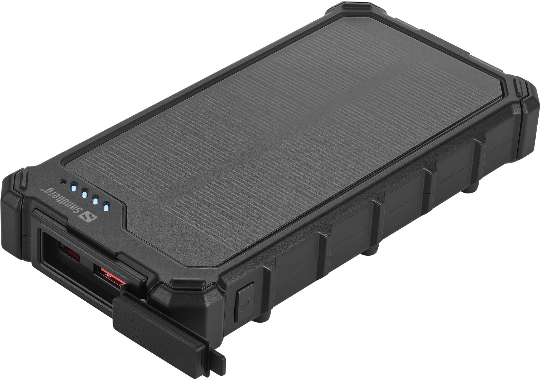 Powerbank diellor Sandberg CampLED 10000, 10000 mAh, llambë LED, i zi