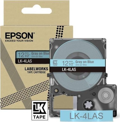 Kasetë etiketuese Epson LK 4LAS, 12mm, gri blu e çelët