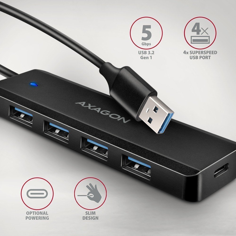 HUB USB Axagon HUE-C1A, 4 porta, USB 3.2 5Gbps, i zi