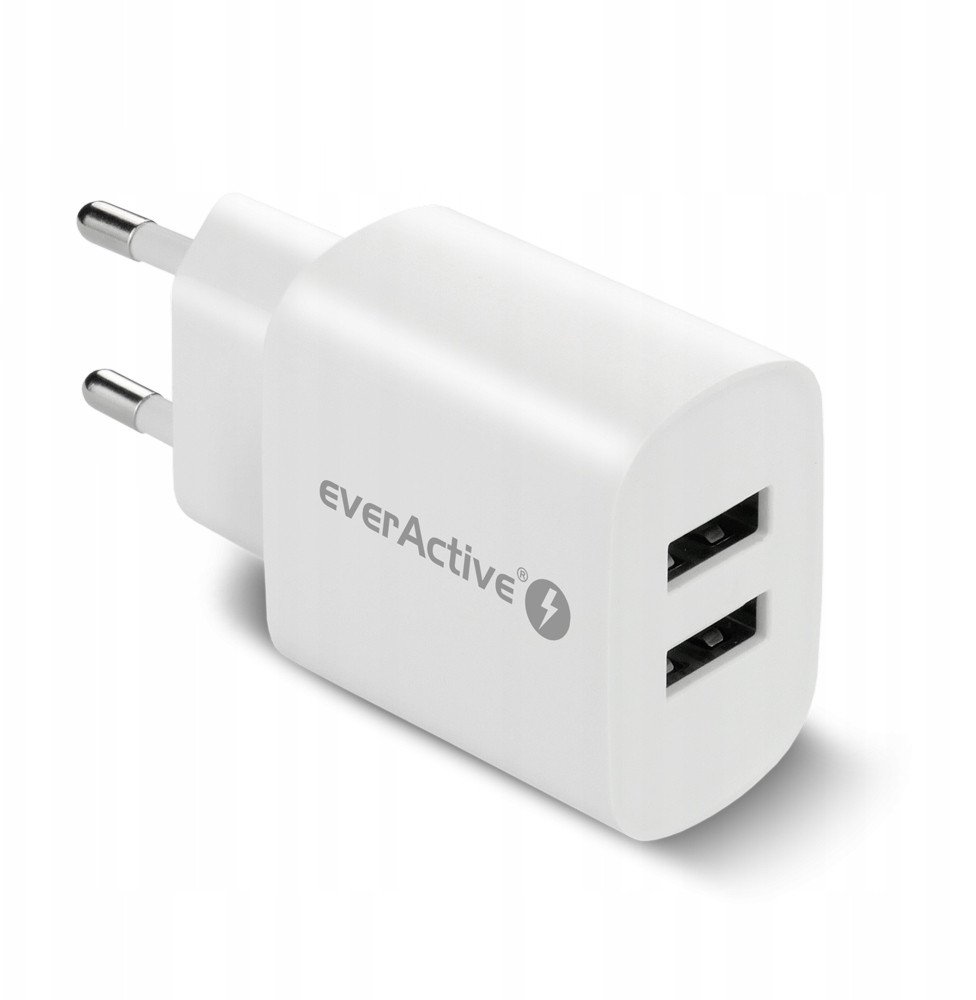Полнач адаптер everActive SC-220, 2x USB, 12W 2.4A, бел