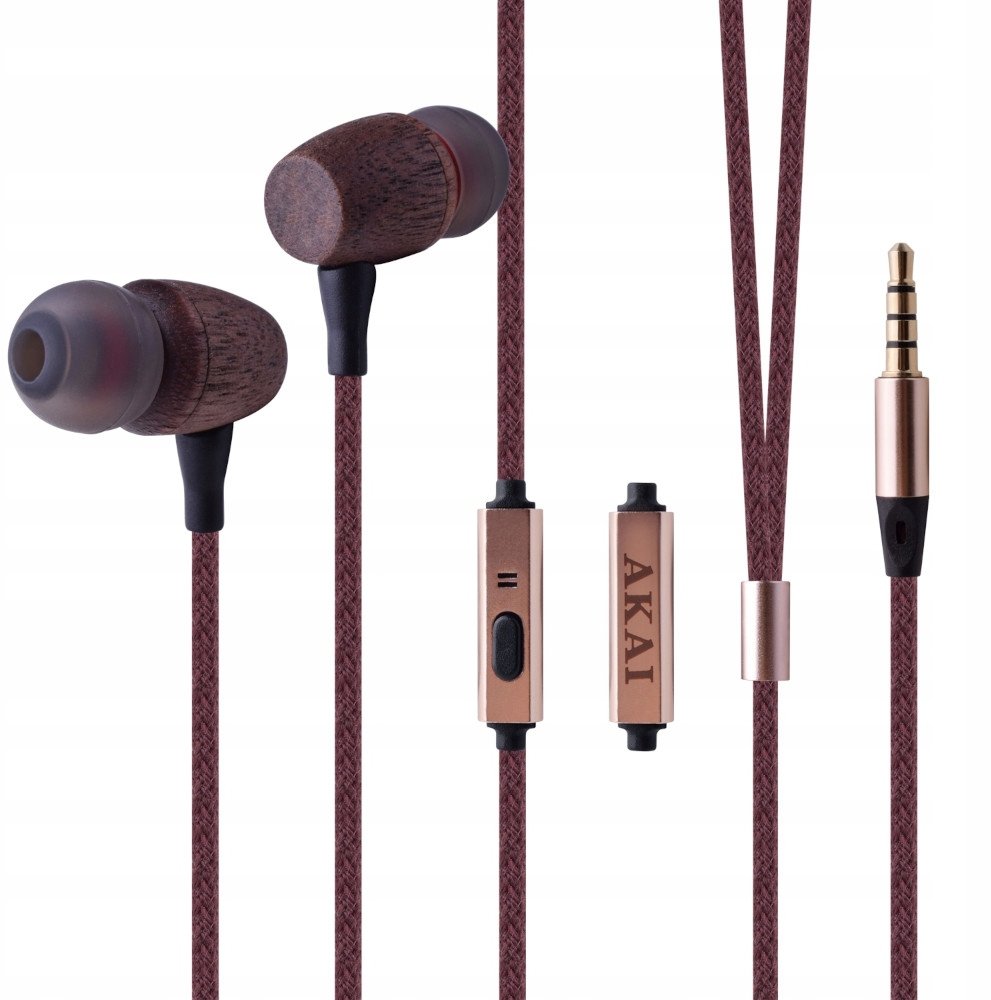Kufje in ear Akai Bamboo Earbuds, me kabllo, port 3.5 mm, kafe