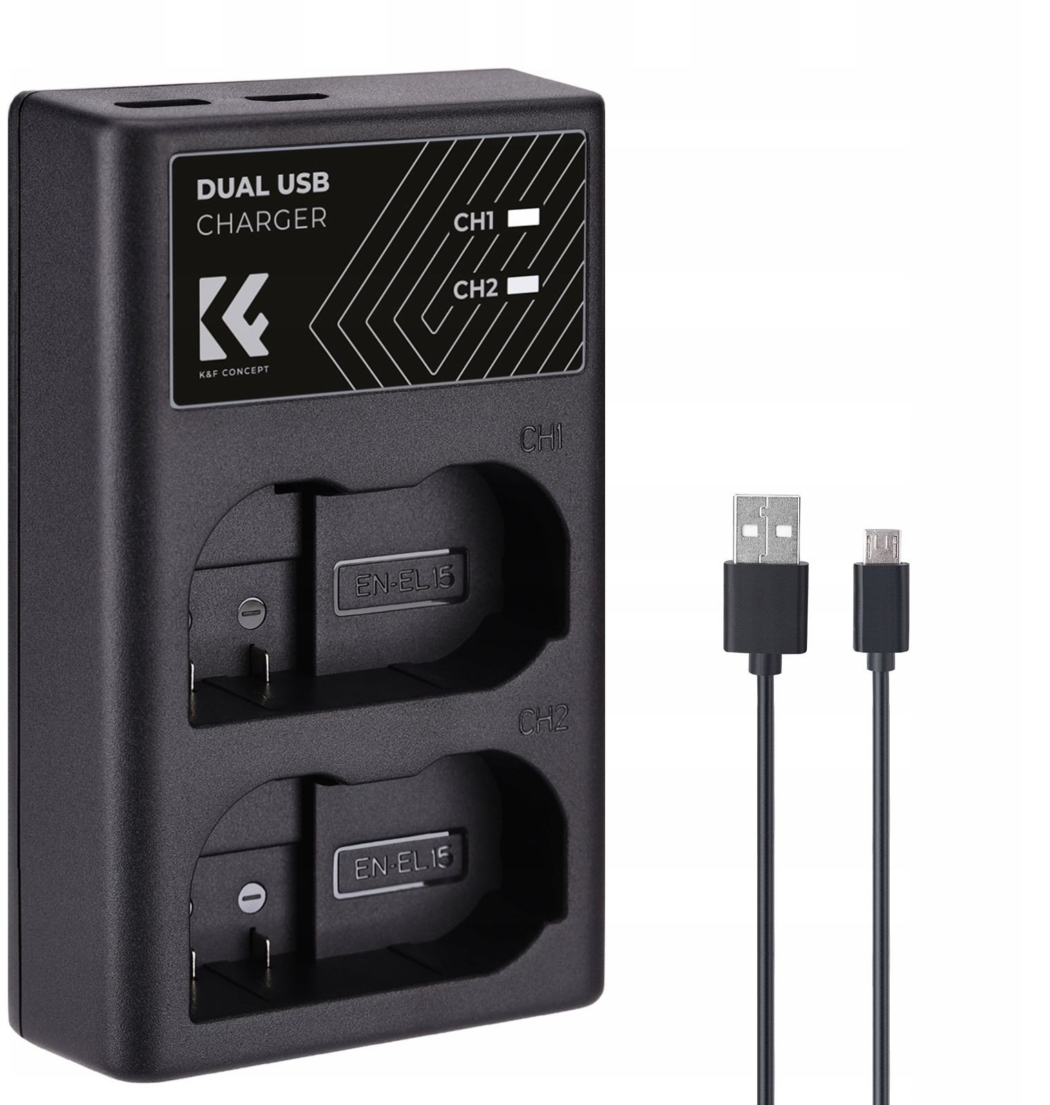 Karikues baterie K&F Concept EN-EL15, dy kanale, ekran LED, me kabllo Type C