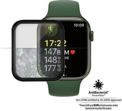 Mbrojtës ekrani PanzerGlass për Apple Watch Series 7 41mm, xham i temperuar, kornizë e zezë