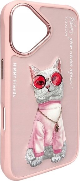 Futera telefoni Futera për iPhone 16 6.1", dizajn mace Nimmy Glasses, ngjyrë rozë