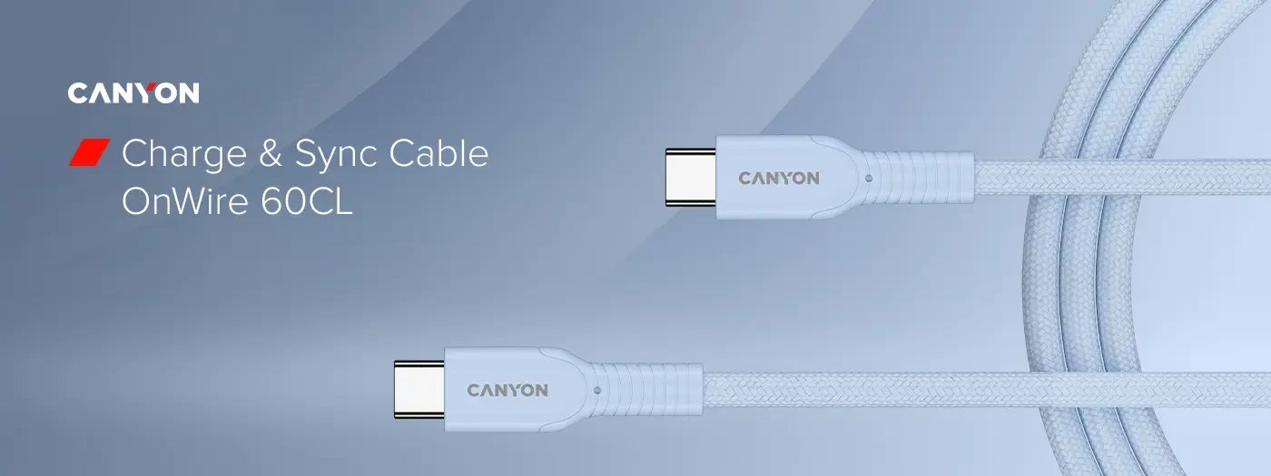 Kabllo USB Canyon OnWire 60CL, USB C në USB C, 60W, 1m, e kaltër e lehtë