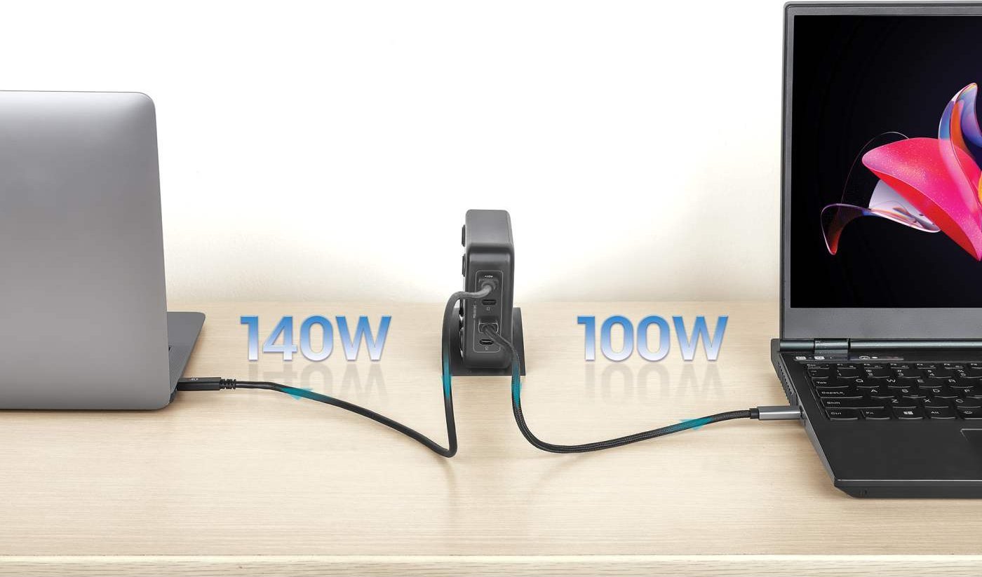 Stacion karikimi Manhattan 4 Port GaN, USB Power Delivery 240W, PD 3.1, i zi