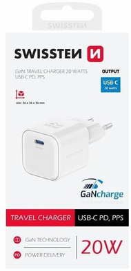 Karikues rrjeti Swissten GaN, 1x USB C, 20W Power Delivery, i bardhë