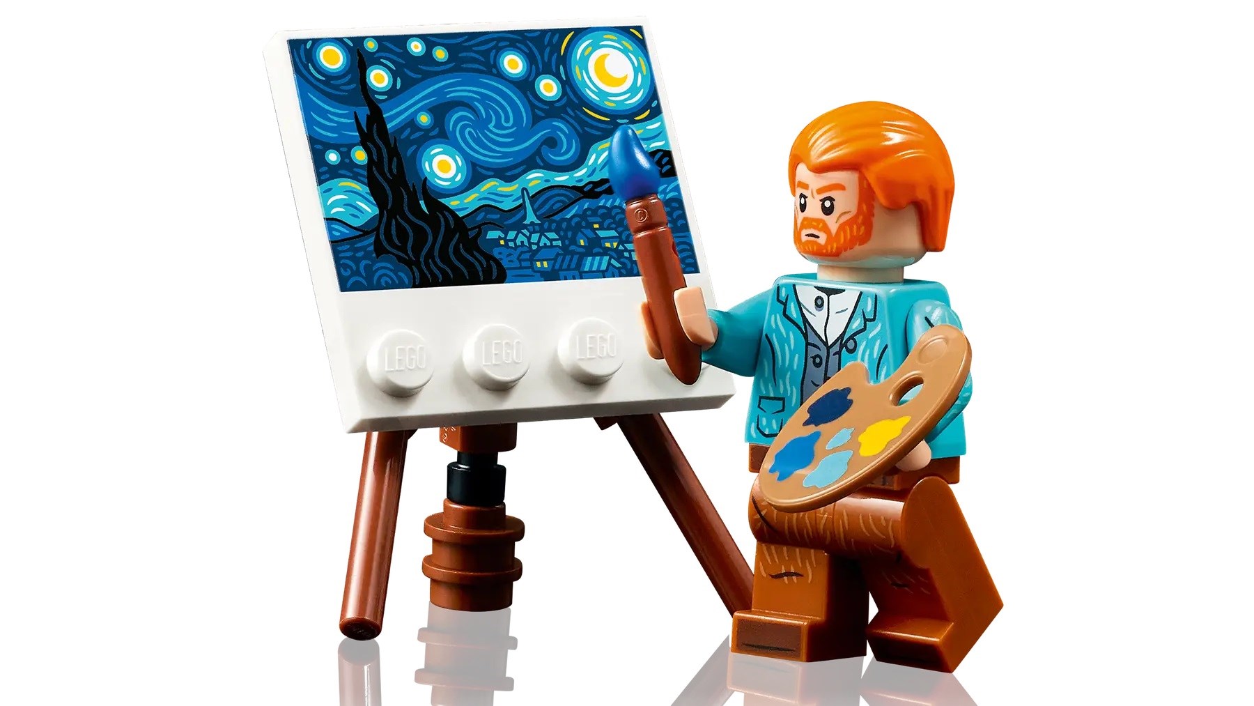 Set LEGO Ideas The Starry Night 21333, dekor muror, minifigura Vincent van Gogh, shumëngjyrësh