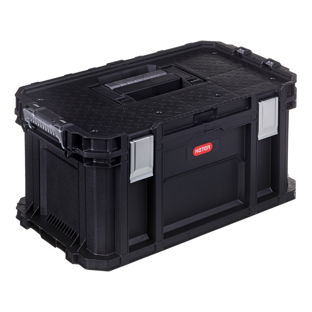Kuti veglash me rrota Keter 238273, sistem modular, dorezë teleskopike, e zezë