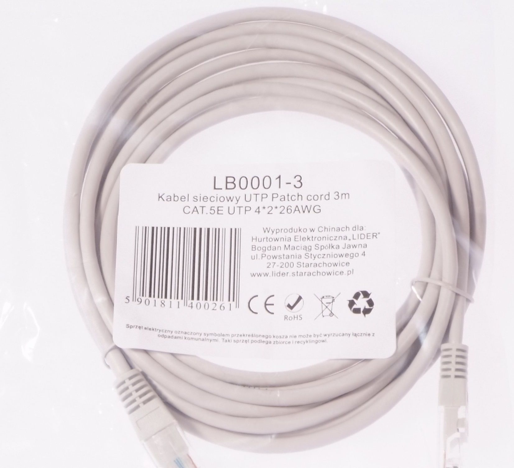 Kabllo rrjeti Libox, UTP, CAT.5E, 4x2x26 AWG, 1.5m, e bardhë