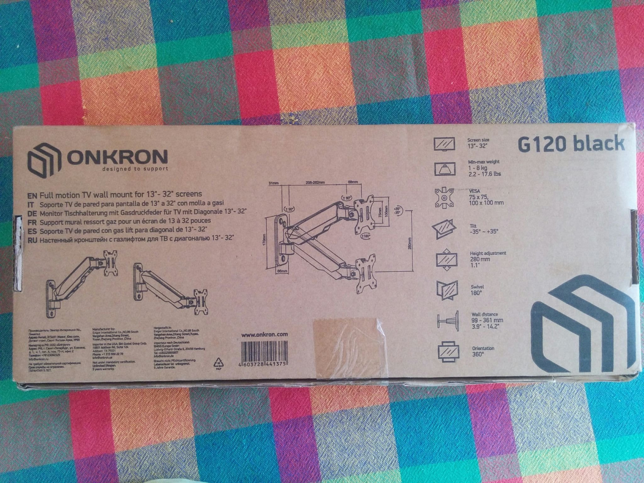 Mbajtës muri për monitor ONKRON G120, 13" 34", gas spring, i zi