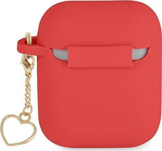 Силиконска футрола Guess Charm Heart за AirPods, со декоративен приврзок, црвена