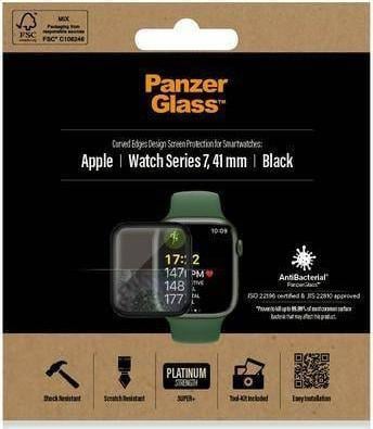 Mbrojtës ekrani PanzerGlass për Apple Watch Series 7 41mm, xham i temperuar, kornizë e zezë