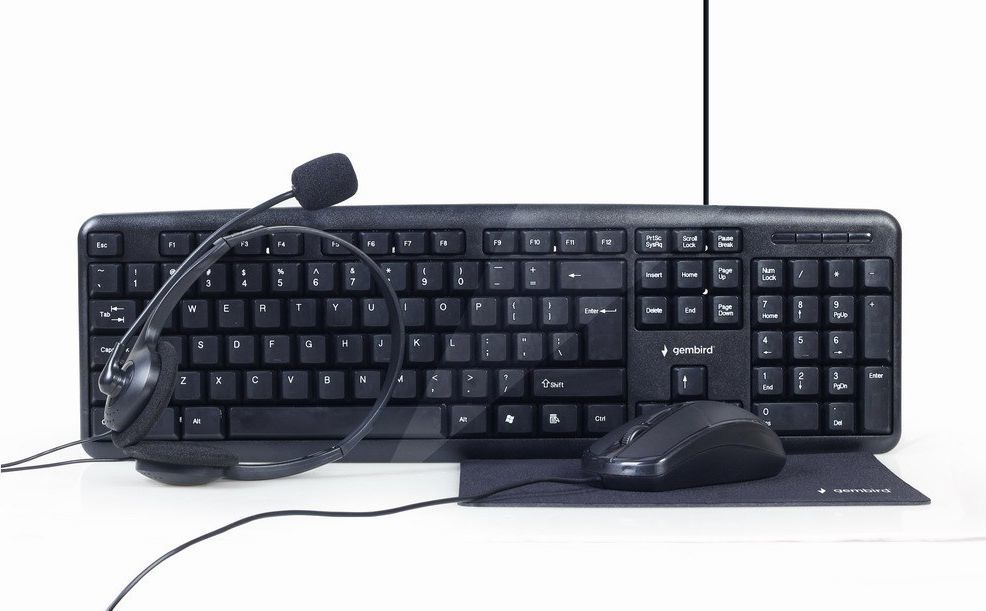 Сет Gembird 4in1 -тастатура, глувче, подлога за глувче, слушалки, KBS-UO4-01