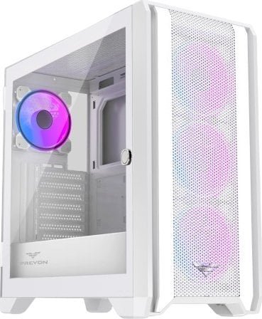 Kuti kompjuteri PREYON Nest Windy+, Midi Tower, USB Type C, e bardhë me furnizim PREYON Eagle Power Gold 750W