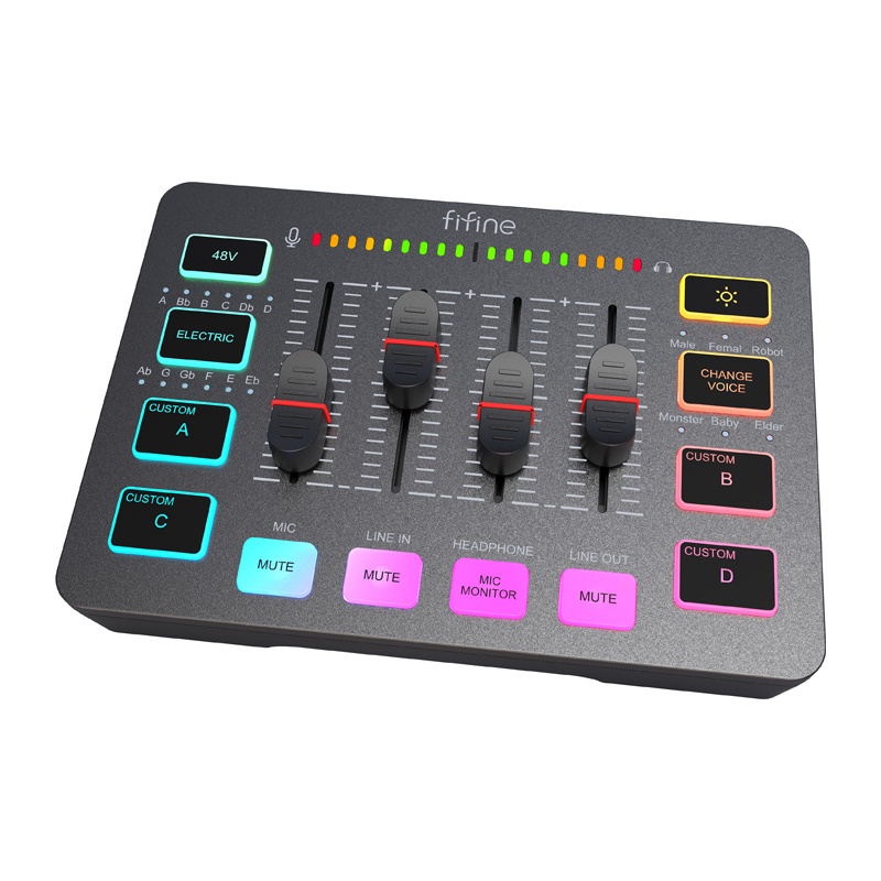 Mikser audio Fifine SC3 RGB, USB, 48V phantom, i zi