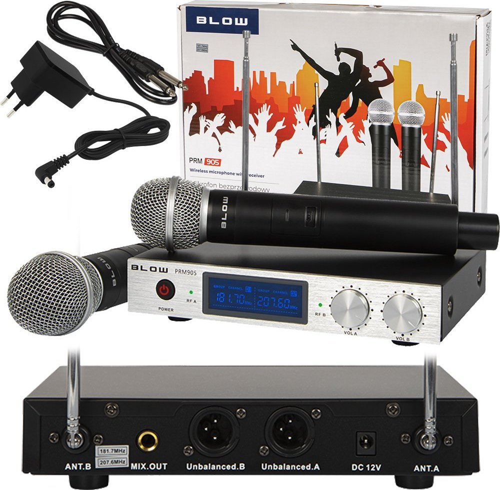 Set karaoke Blow, 2 mikrofonë wireless VHF, i zi