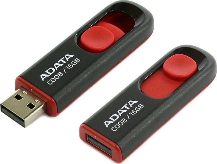 Flash Drive Adata C008, 16 GB, i zi/kuq