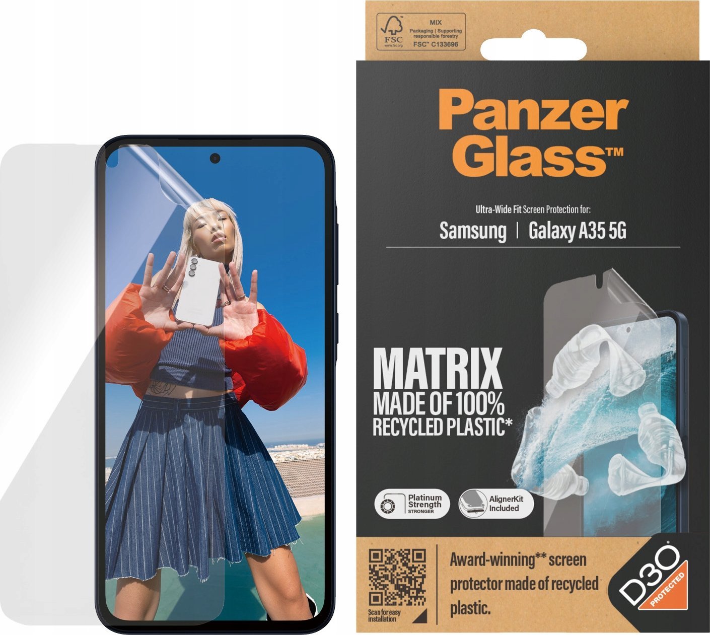 Mbrojtës ekrani PanzerGlass Matrix për Samsung Galaxy A35 5G, Ultra Wide Fit, transparent