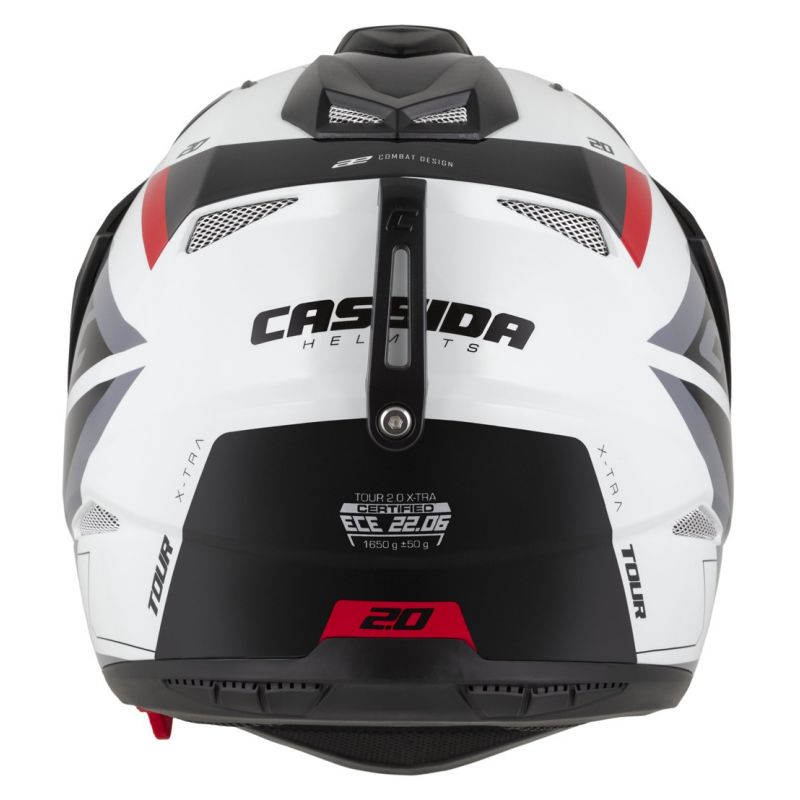 Helmetë moto CASSIDA Tour 2.0 X-tra, me peak, ECE 22.06, e bardhë e kuqe e zezë, madhësia XL